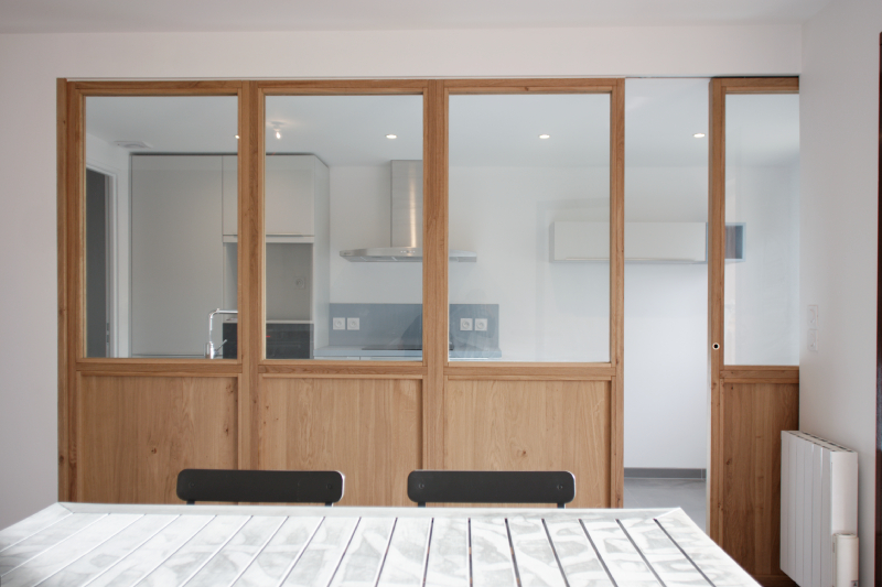 réhabilitation d'un appartement - grenoble - snackarchitecture - cuisine- salle de bain-verrière bois